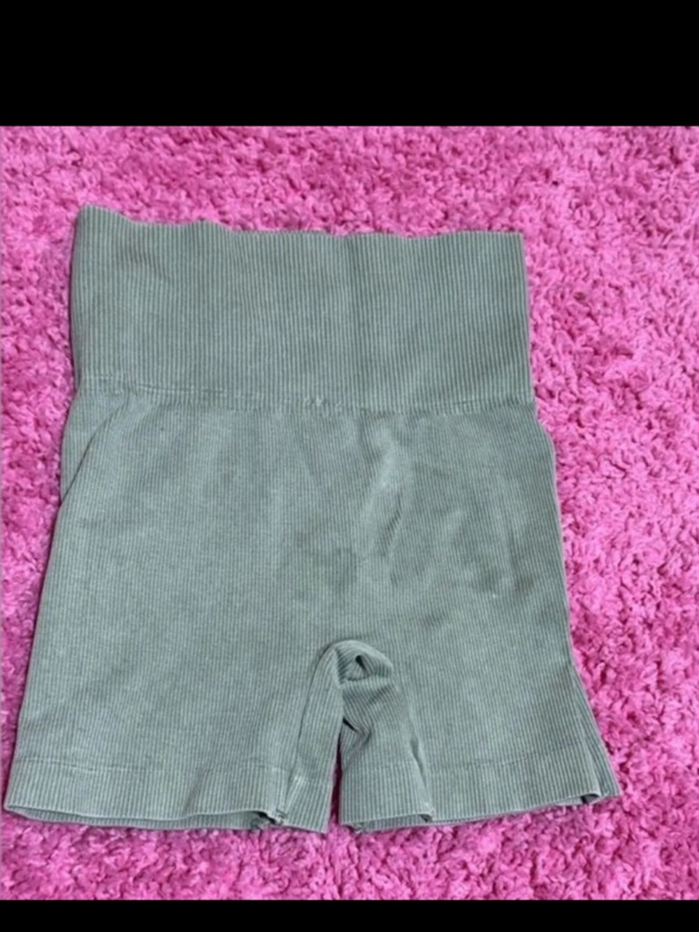 High-Waist Olive Green Ribbed Bike Shorts